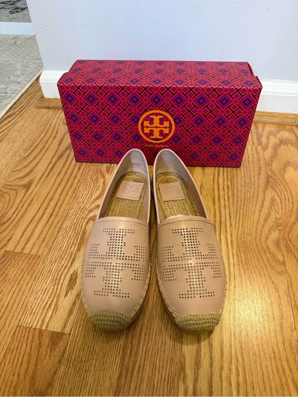 Tory Burch Perforated Leather Espadrilles in Blush Pink